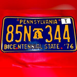Pennsylvania Vintage Bicentennial License Plate. Temporary Tag. 85N-344